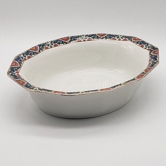 Limoges PL France Vintage Porcelain Blue Red Green Floral Dodecagon Serving Bowl - Picture 4 of 13